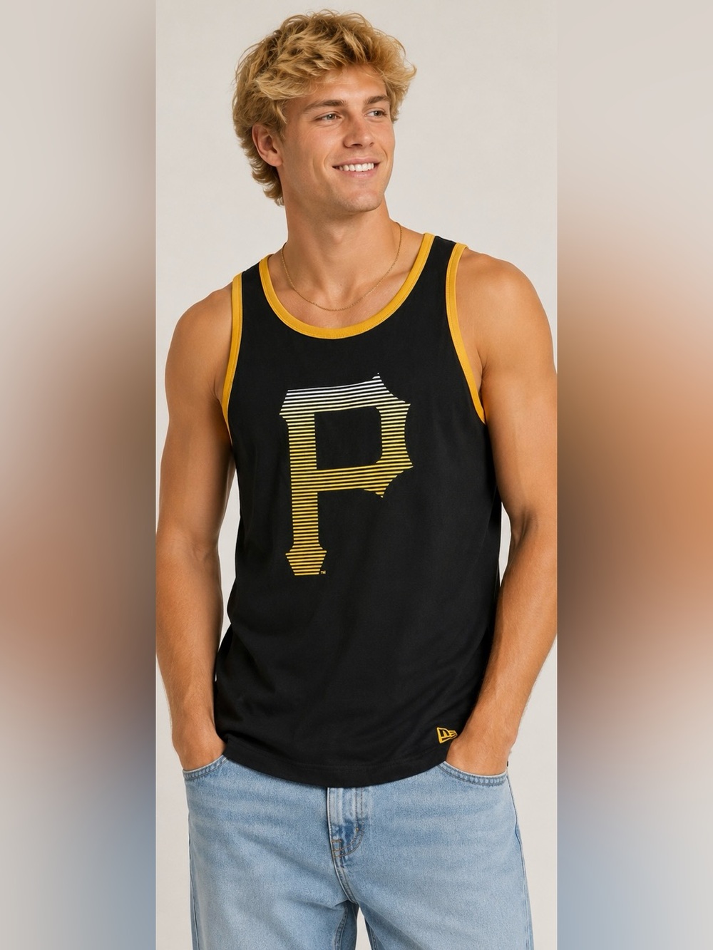 New Era Men’s MLB Pittsburgh Pirates Logo Tank Black/Yellow Size L NWT